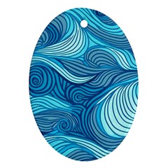 Ocean Waves Sea Abstract Pattern Water Blue Oval Ornament (two Sides) by Simbadda