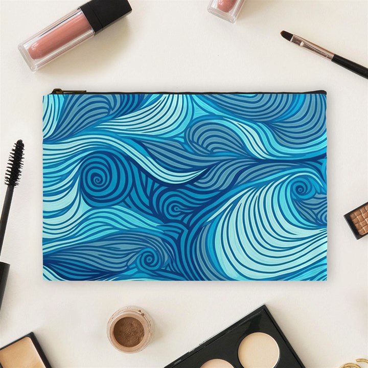 Ocean Waves Sea Abstract Pattern Water Blue Cosmetic Bag (Large)