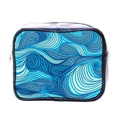 Ocean Waves Sea Abstract Pattern Water Blue Mini Toiletries Bag (one Side) by Simbadda