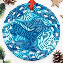 Ocean Waves Sea Abstract Pattern Water Blue Round Filigree Ornament (two Sides) by Simbadda