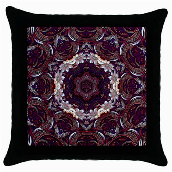 Rosette Kaleidoscope Mosaic Abstract Background Throw Pillow Case (Black)