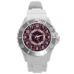 Rosette Kaleidoscope Mosaic Abstract Background Round Plastic Sport Watch (l) by Simbadda