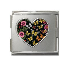 Flowers Butterfly Blooms Flowering Spring Mega Link Heart Italian Charm (18mm) by Simbadda