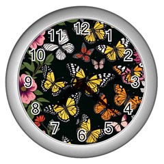 Flowers Butterfly Blooms Flowering Spring Wall Clock (silver) by Simbadda