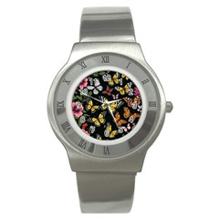 Flowers Butterfly Blooms Flowering Spring Stainless Steel Watch by Simbadda