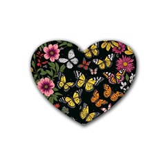 Flowers Butterfly Blooms Flowering Spring Rubber Coaster (heart) by Simbadda