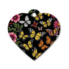 Flowers Butterfly Blooms Flowering Spring Dog Tag Heart (two Sides) by Simbadda