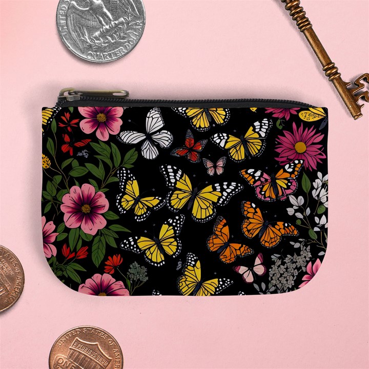 Flowers Butterfly Blooms Flowering Spring Mini Coin Purse