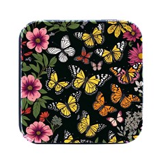 Flowers Butterfly Blooms Flowering Spring Square Metal Box (black) by Simbadda