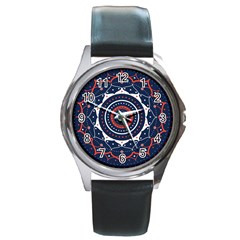 Mandala Orange Navy Round Metal Watch by Simbadda