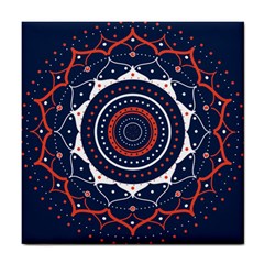 Mandala Orange Navy Tile Coaster by Simbadda