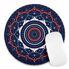 Mandala Orange Navy Round Mousepad by Simbadda