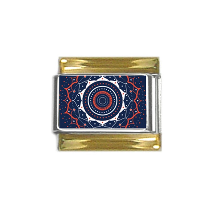 Mandala Orange Navy Gold Trim Italian Charm (9mm)