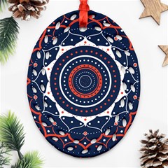 Mandala Orange Navy Oval Filigree Ornament (two Sides) by Simbadda