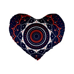 Mandala Orange Navy Standard 16  Premium Heart Shape Cushions by Simbadda