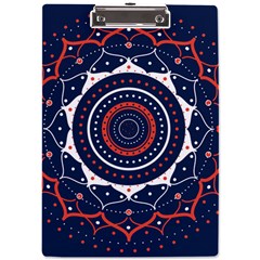 Mandala Orange Navy A4 Acrylic Clipboard by Simbadda