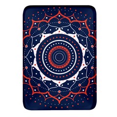 Mandala Orange Navy Rectangular Glass Fridge Magnet (4 Pack) by Simbadda