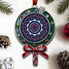 Mandala Orange Navy Metal X mas Lollipop With Crystal Ornament