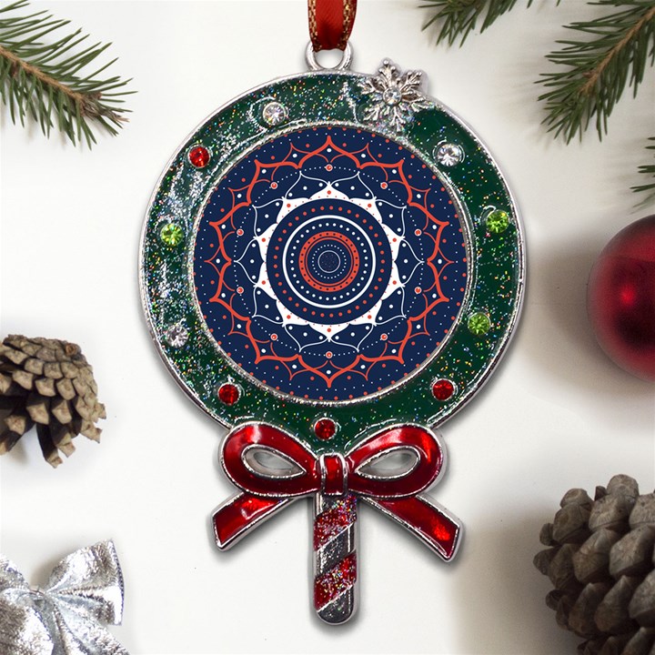 Mandala Orange Navy Metal X Mas Lollipop with Crystal Ornament