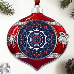 Mandala Orange Navy Metal Snowflake And Bell Red Ornament by Simbadda