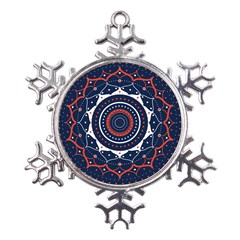 Mandala Orange Navy Metal Large Snowflake Ornament by Simbadda