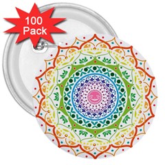 Mandala Pattern Rainbow Pride 3  Buttons (100 Pack)  by Simbadda