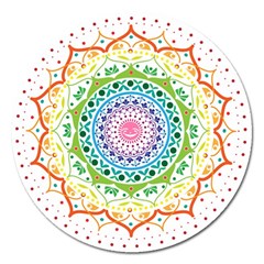 Mandala Pattern Rainbow Pride Magnet 5  (round) by Simbadda