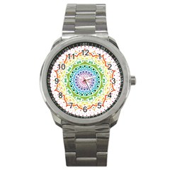 Mandala Pattern Rainbow Pride Sport Metal Watch by Simbadda