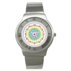 Mandala Pattern Rainbow Pride Stainless Steel Watch by Simbadda