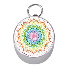 Mandala Pattern Rainbow Pride Mini Silver Compasses by Simbadda