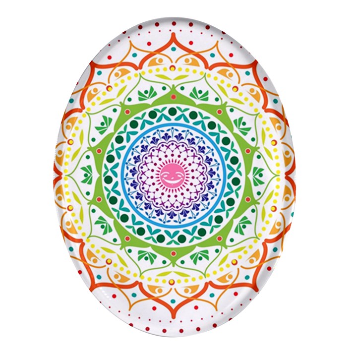 Mandala Pattern Rainbow Pride Oval Glass Fridge Magnet (4 pack)