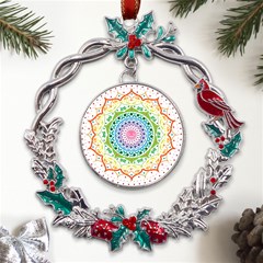 Mandala Pattern Rainbow Pride Metal X mas Wreath Holly Leaf Ornament