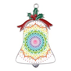 Mandala Pattern Rainbow Pride Metal Holly Leaf Bell Ornament