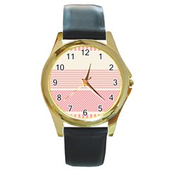 Background Pink Beige Decorative Texture Craft Round Gold Metal Watch by Simbadda