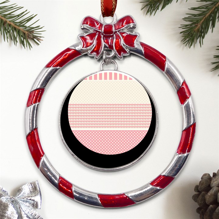 Background Pink Beige Decorative Texture Craft Metal Red Ribbon Round Ornament