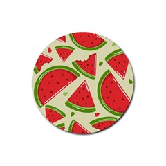 Cute Watermelon Seamless Pattern Rubber Coaster (round) by Simbadda