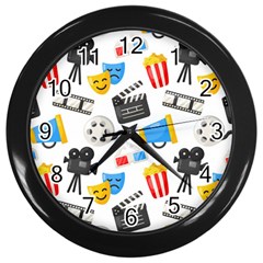 Cinema Icons Pattern Seamless Signs Symbols Collection Icon Wall Clock (black) by Simbadda