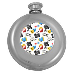 Cinema Icons Pattern Seamless Signs Symbols Collection Icon Round Hip Flask (5 Oz) by Simbadda