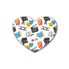 Cinema Icons Pattern Seamless Signs Symbols Collection Icon Rubber Heart Coaster (4 Pack) by Simbadda