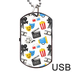 Cinema Icons Pattern Seamless Signs Symbols Collection Icon Dog Tag Usb Flash (two Sides) by Simbadda