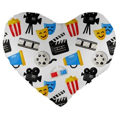 Cinema Icons Pattern Seamless Signs Symbols Collection Icon Large 19  Premium Heart Shape Cushions by Simbadda