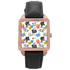 Cinema Icons Pattern Seamless Signs Symbols Collection Icon Rose Gold Leather Watch  by Simbadda