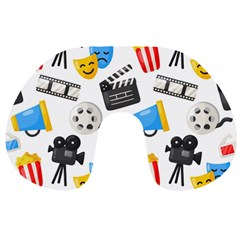 Cinema Icons Pattern Seamless Signs Symbols Collection Icon Travel Neck Pillow by Simbadda