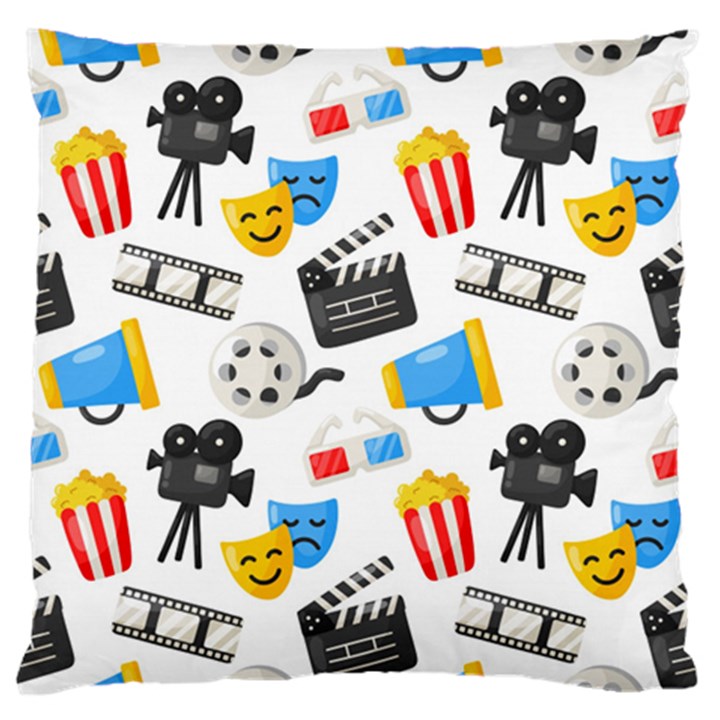 Cinema Icons Pattern Seamless Signs Symbols Collection Icon Large Premium Plush Fleece Cushion Case (Two Sides)