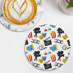 Cinema Icons Pattern Seamless Signs Symbols Collection Icon Uv Print Round Tile Coaster by Simbadda