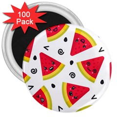 Cute Smiling Watermelon Seamless Pattern White Background 3  Magnets (100 Pack) by Simbadda