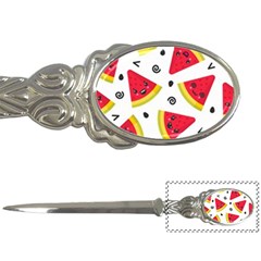 Cute Smiling Watermelon Seamless Pattern White Background Letter Opener by Simbadda