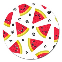 Cute Smiling Watermelon Seamless Pattern White Background Magnet 5  (round) by Simbadda