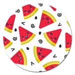 Cute Smiling Watermelon Seamless Pattern White Background Magnet 5  (Round) Front