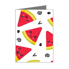 Cute Smiling Watermelon Seamless Pattern White Background Mini Greeting Card by Simbadda